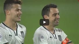 بالفيديو - تشافي يصنع هدفاً .. و زميله يسجل ويحتفل على طريقة كريستيانو !!